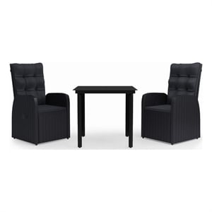 Afuera Living PE Rattan Powder-Coated Steel Glass Garden Dining Set in Black