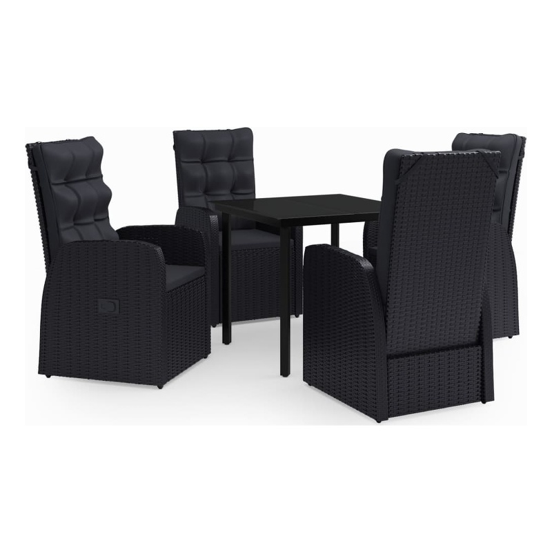 Afuera Living PE Rattan Powder-Coated Steel Glass Garden Dining Set in Black