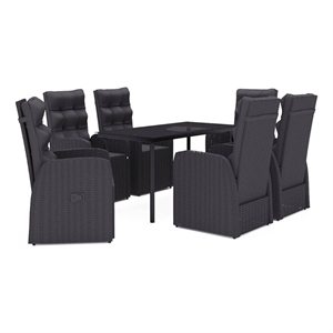 Afuera Living PE Rattan/Powder-Coated Steel/Glass Garden Dining Set in Black