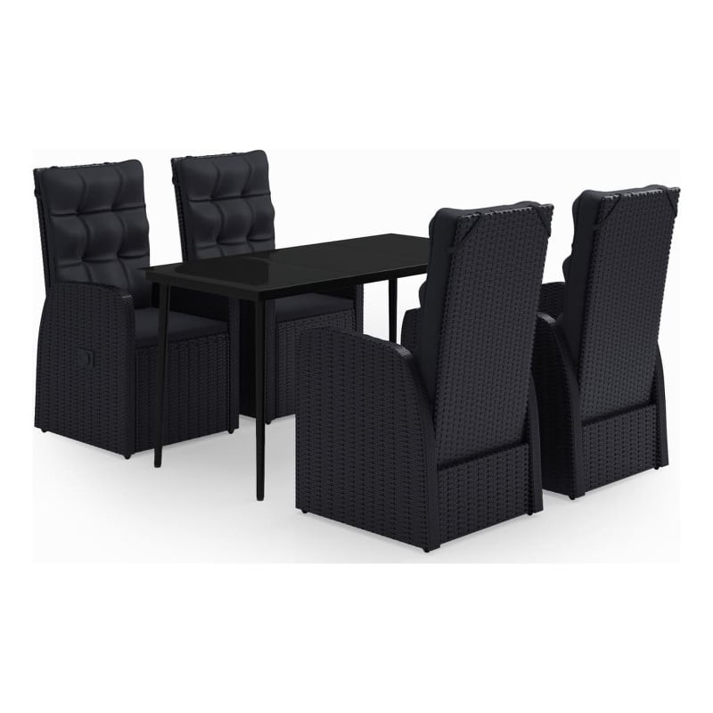 Afuera Living PE Rattan/Powder-Coated Steel/Glass Garden Dining Set in Black