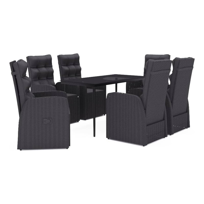 Afuera Living PE Rattan/Powder-Coated Steel/Glass Garden Dining Set in Black