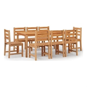 Afuera Living Solid Teak Wood 9 Piece Set Durable Garden Dining Set in Brown