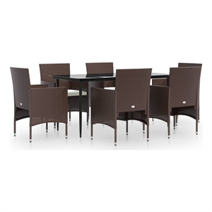 Afuera Living Garden Dining Set in Brown and Black With Cream White Cushions
