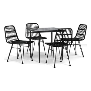 Afuera Living Poly Rattan & Tempered Glass Medium Garden Dining Set in Black
