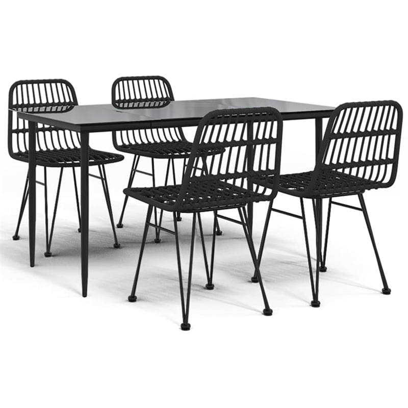 Afuera Living Poly Rattan & Tempered Glass Medium Garden Dining Set in Black