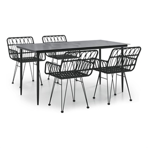 Afuera Living Poly Rattan & Tempered Glass Medium Garden Dining Set in Black