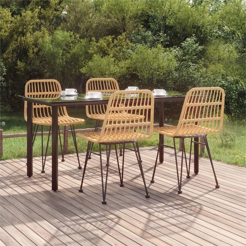 Afuera Living Poly Rattan & Tempered Glass Medium Garden Dining Set in Black