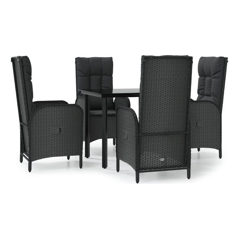 Afuera Living PE Rattan Medium Adjustable Armrests Patio Dining Set in Black