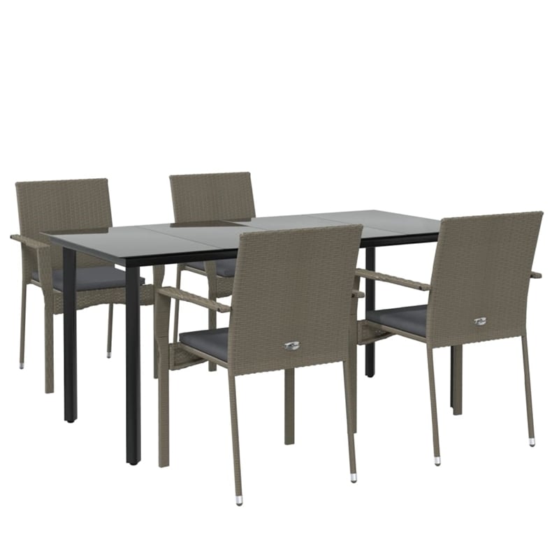 Afuera Living PE Rattan/Steel/Tempered Glass Garden Dining Set in Black/Gray