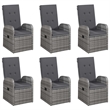 Afuera Living Solid Acacia Wood Large Adjustable Armrests Dining Set in Gray
