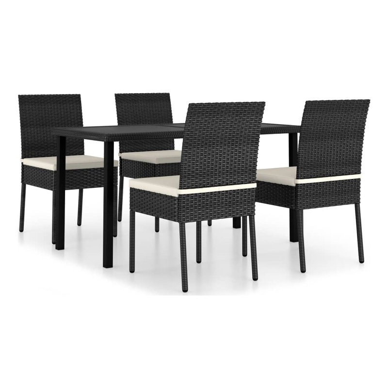 Afuera Living Dining Set in Black Poly Rattan Durable Dining Set Rectangular