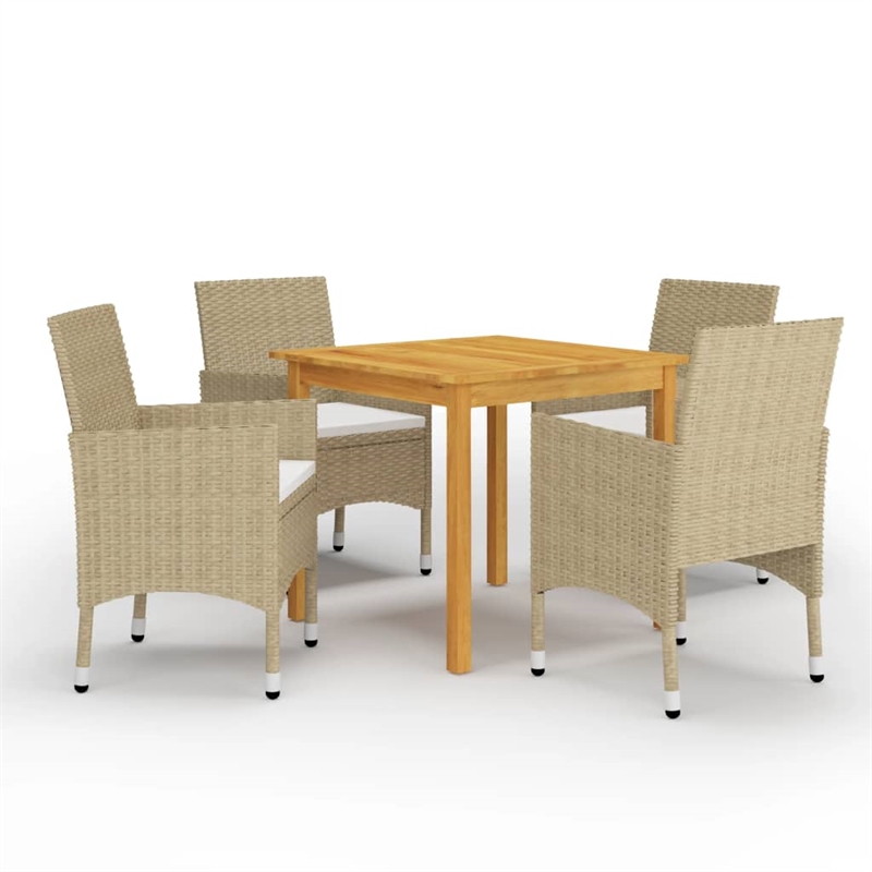 Afuera Living Contemporary Dining Set in Beige Solid Acacia Wood