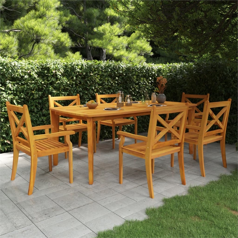 Afuera Living Solid Acacia Wood Large Durable Garden Dining Set in Natural