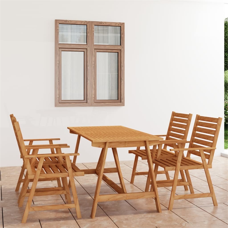 Afuera Living Contemporary Outdoor Dining Set in Brown Solid Acacia Wood
