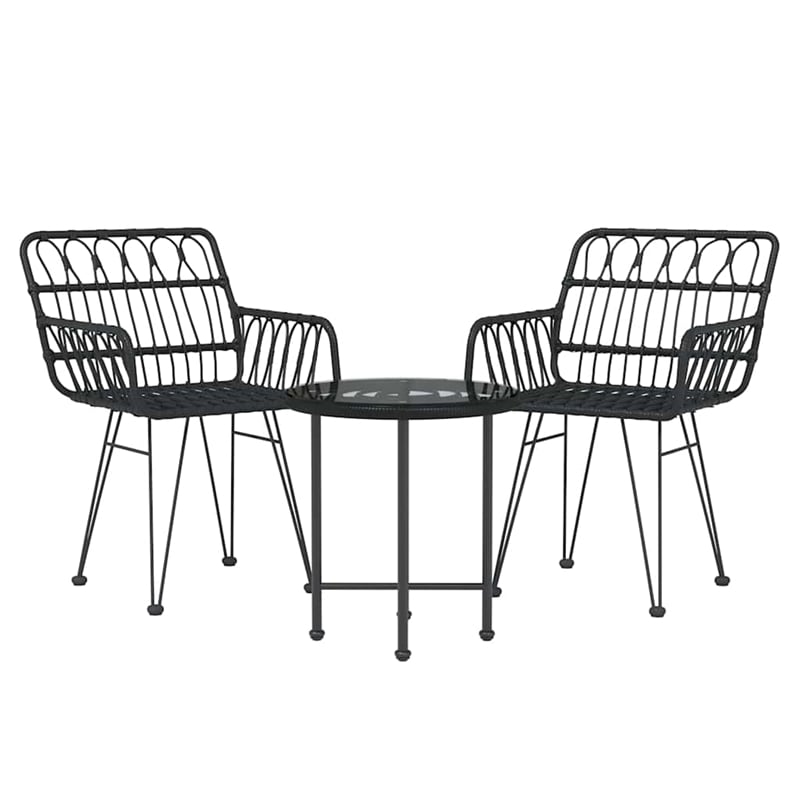Afuera Living Poly Rattan & Tempered Glass Standard Garden Dining Set in Black
