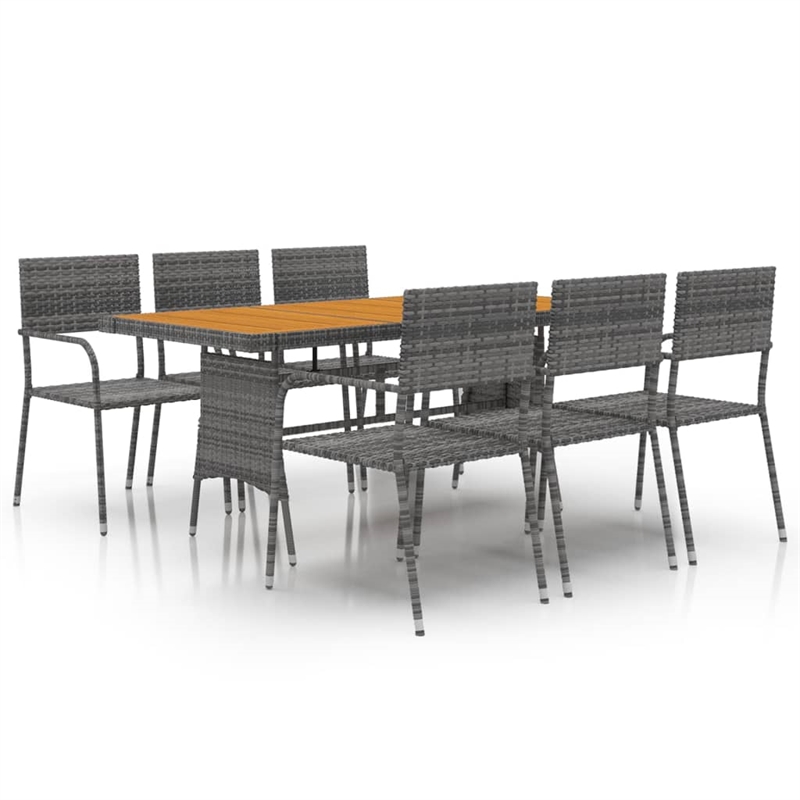 Afuera Living PE Rattan & Solid Acacia Wood 7 Piece Outdoor Dining Set in Gray