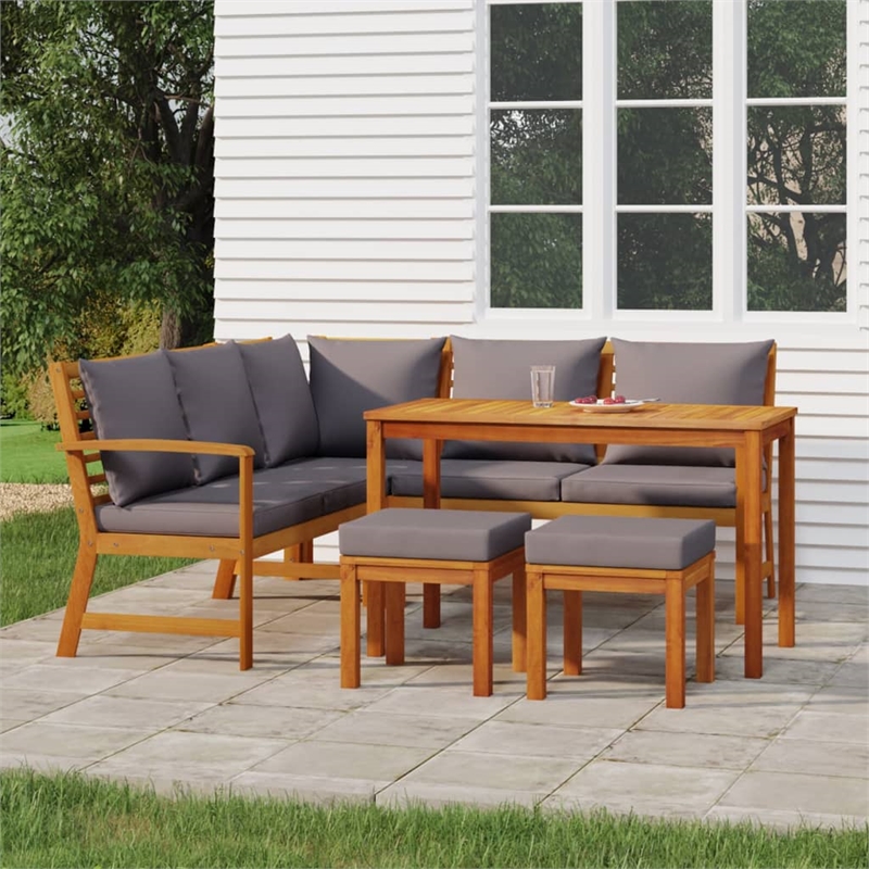 Afuera Living Solid Acacia Wood 6 Piece Modular Patio Dining Set in Brown