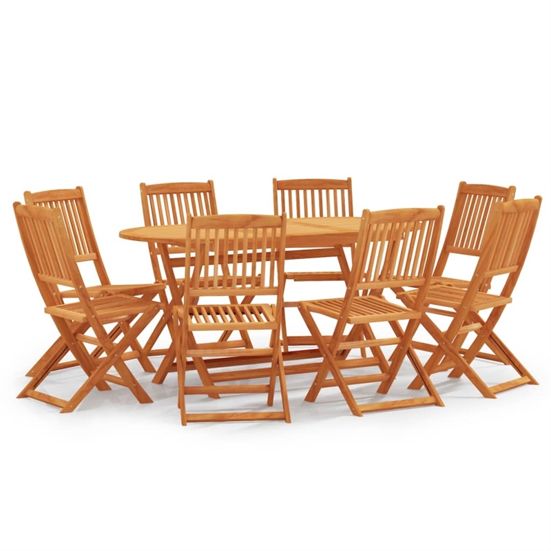 Afuera Living Solid Eucalyptus Wood Large Foldable Outdoor Dining Set in Brown