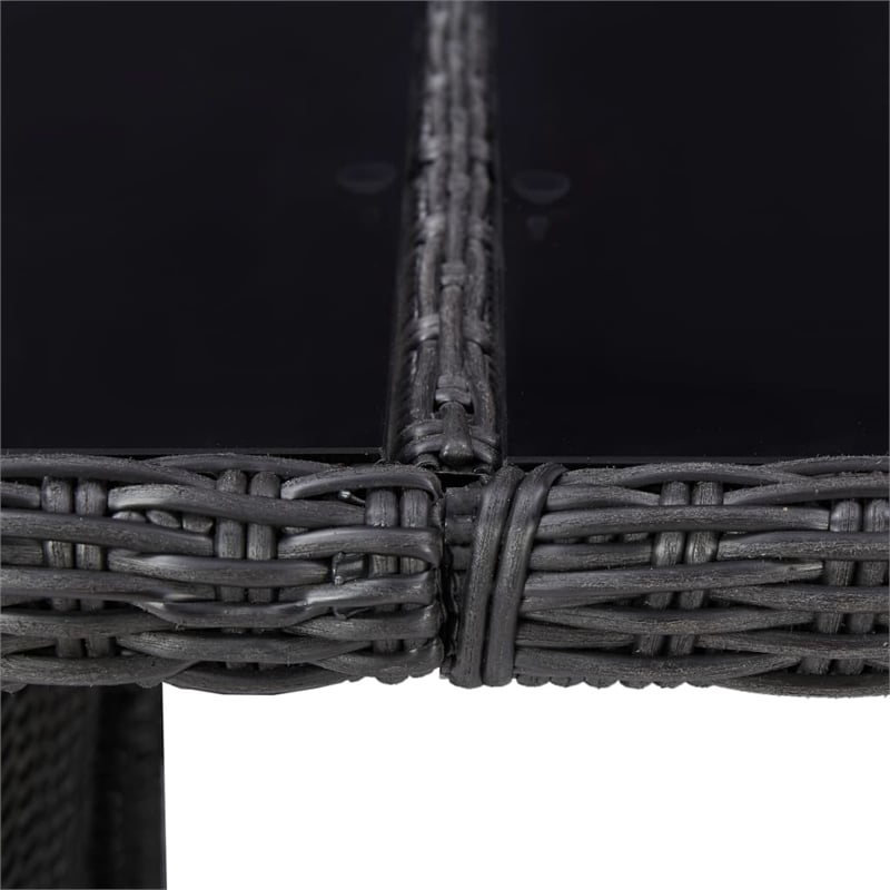 Afuera Living Outdoor Dining Set in Black and Dark Gray Half Round Poly Rattan