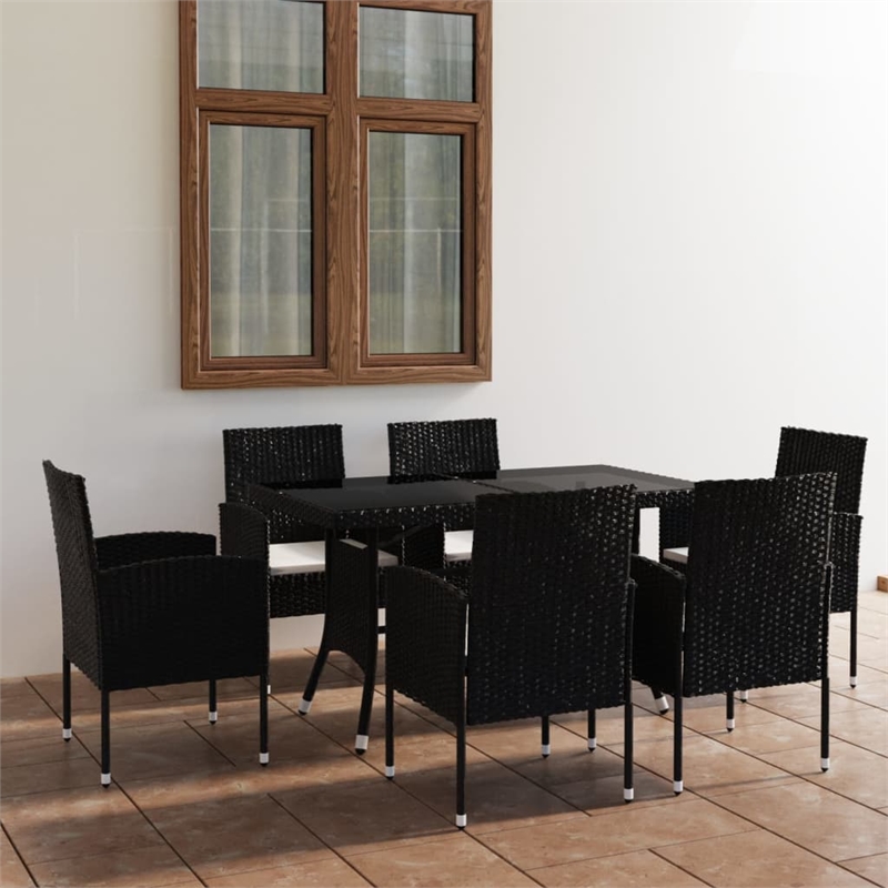 Afuera Living PE Rattan/Steel/Glass/Polyester Large Garden Dining Set in Black