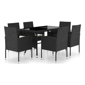 Afuera Living PE Rattan/Steel/Glass/Polyester Large Garden Dining Set in Black