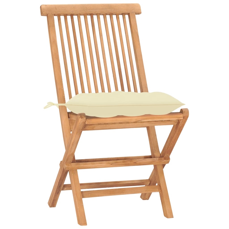 Afuera Living Solid Teak Wood 3 Piece Set Foldable Outdoor Dining Set in Cream