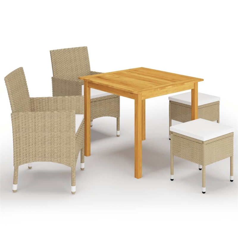 Afuera Living Contemporary Dining Set in Beige Solid Acacia Wood