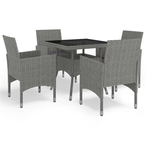 Afuera Living Dining Set in Gray with Rattan/Tempered Glass/Powder-Coated Steel