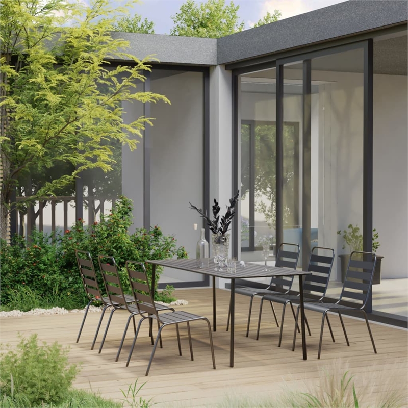 Afuera Living Steel With E-Coated & Powder-Coated Finish Dining Set in Dark Gray
