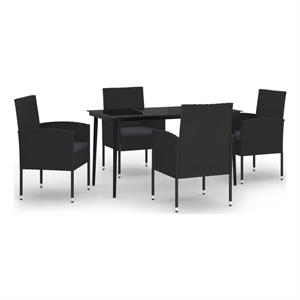 Afuera Living Dining Set Table in Black/Chair in Black/Cushion in Dark Gray