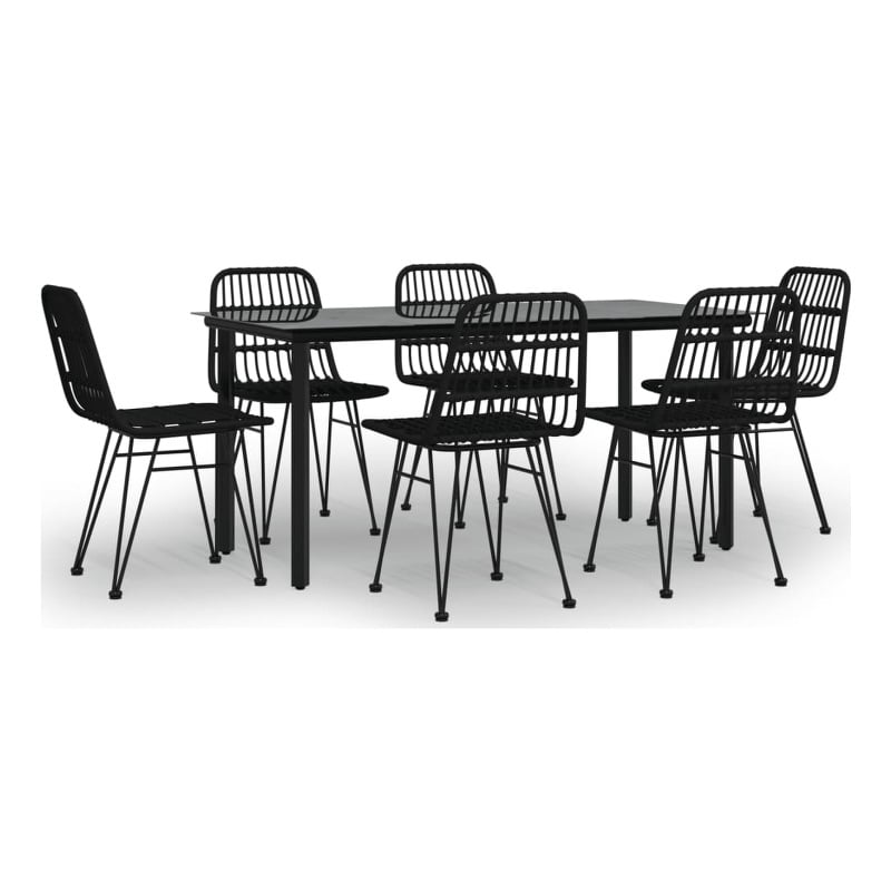 Afuera Living Rattan/Steel/Tempered Glass Standard Garden Dining Set in Black