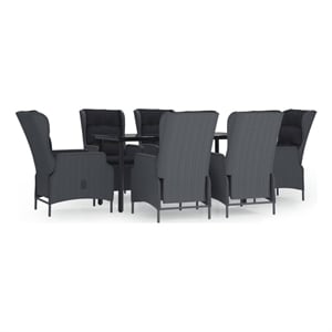 Afuera Living Rattan Large Adjustable Armrests Garden Dining Set in Dark Gray