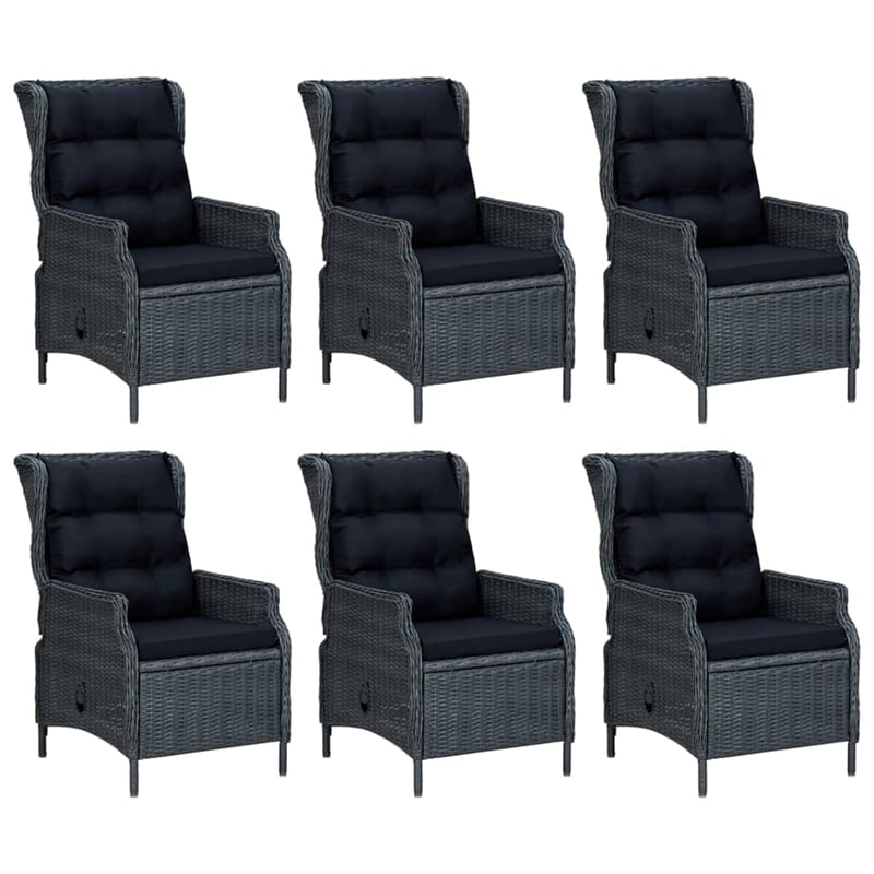 Afuera Living Rattan Large Adjustable Armrests Garden Dining Set in Dark Gray
