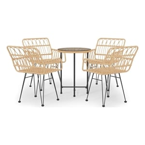 Afuera Living Poly Rattan Medium Ergonomic Garden Dining Set in Black