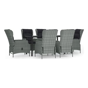 Afuera Living Poly Rattan 7 Piece Set Garden Dining Set in Light Gray