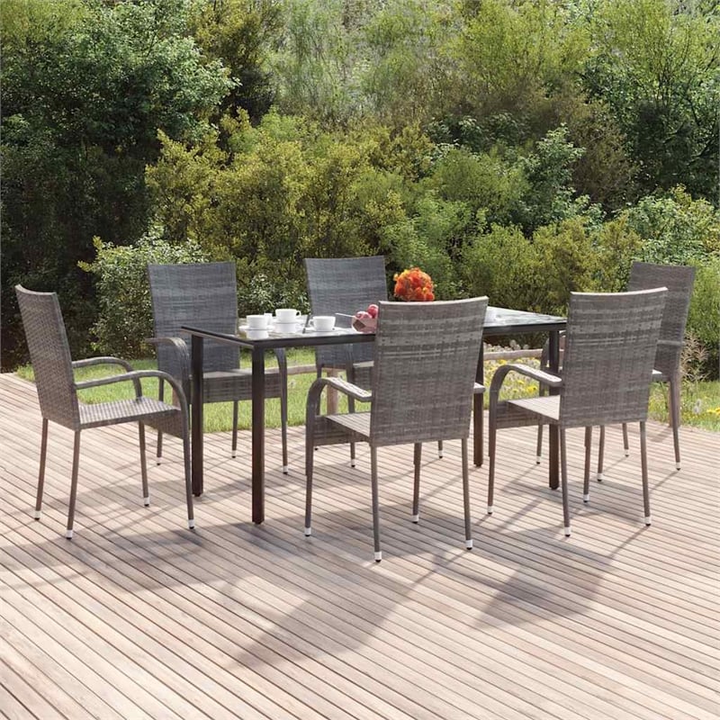 Afuera Living PE Rattan/Powder-Coated Steel Garden Dining Set in Gray