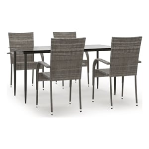 Afuera Living PE Rattan&Powder-Coated Steel Garden Dining Set in Gray