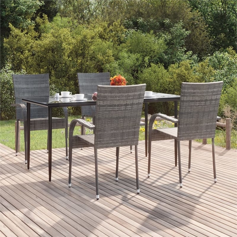 Afuera Living PE Rattan&Powder-Coated Steel Garden Dining Set in Gray