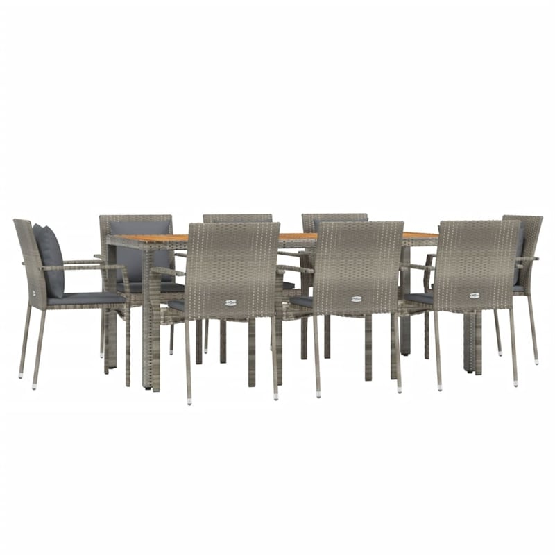 Afuera Living PE Rattan 9 Piece Set Modular Garden Dining Set in Gray