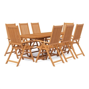 Afuera Living Solid Acacia Wood Large Garden Dining Set in Brown