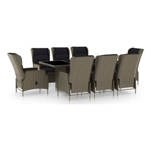 Afuera Living 9 Piece Round PE Rattan Patio Dining Set in Brown/Black