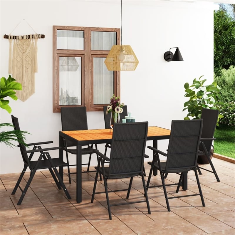 Afuera Living PE Rattan/WPC/Aluminum Medium Dining Set in Black/Brown