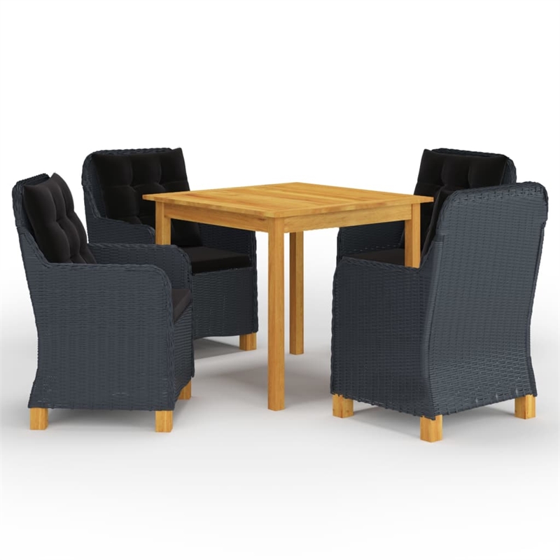 Afuera Living Solid Acacia Wood Medium Garden Dining Set in Dark Gray