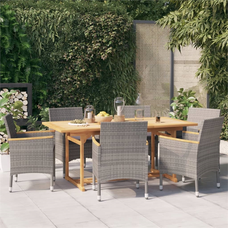 Afuera Living Contemporary Solid Wood 7 Piece Patio Dining Set in Gray