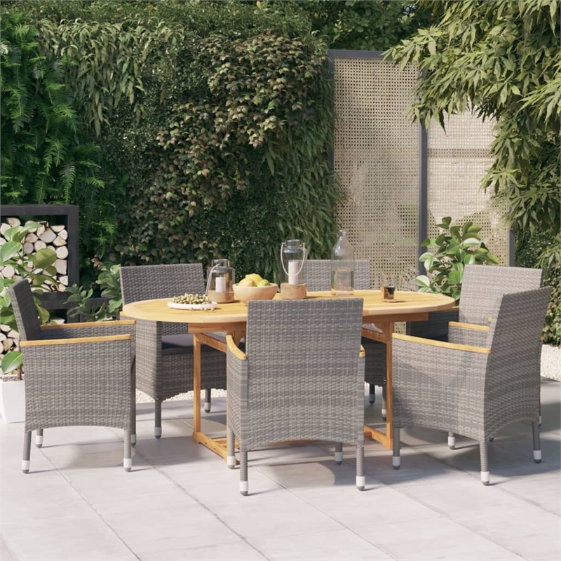 Afuera Living Contemporary Solid Wood 7 Piece Patio Dining Set in Gray