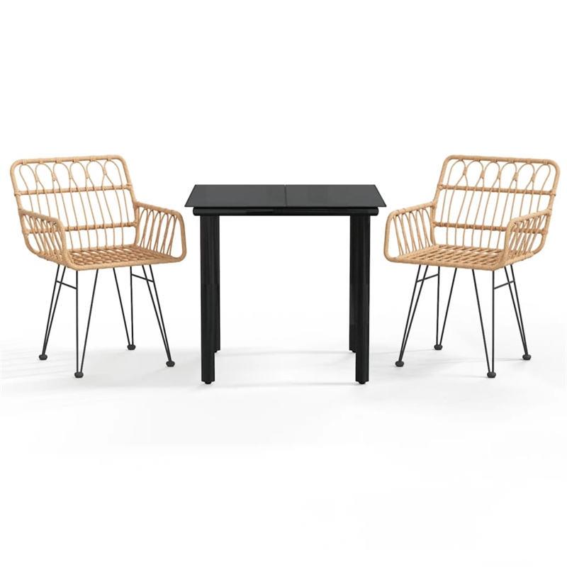 Afuera Living Contemporary 3 Piece Garden Dining Set in Black/Brown