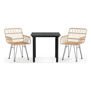 Afuera Living Contemporary 3 Piece Garden Dining Set in Black/Brown