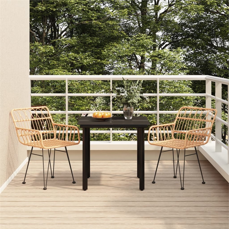 Afuera Living Contemporary 3 Piece Garden Dining Set in Black/Brown