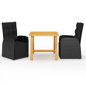 Afuera Living Solid Acacia Wood Compact Square Dining Set in Black