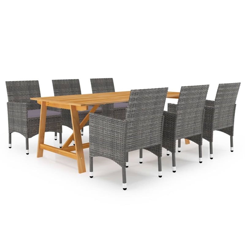 Afuera Living Solid Acacia Wood Large Ergonomic Dining Set in Gray